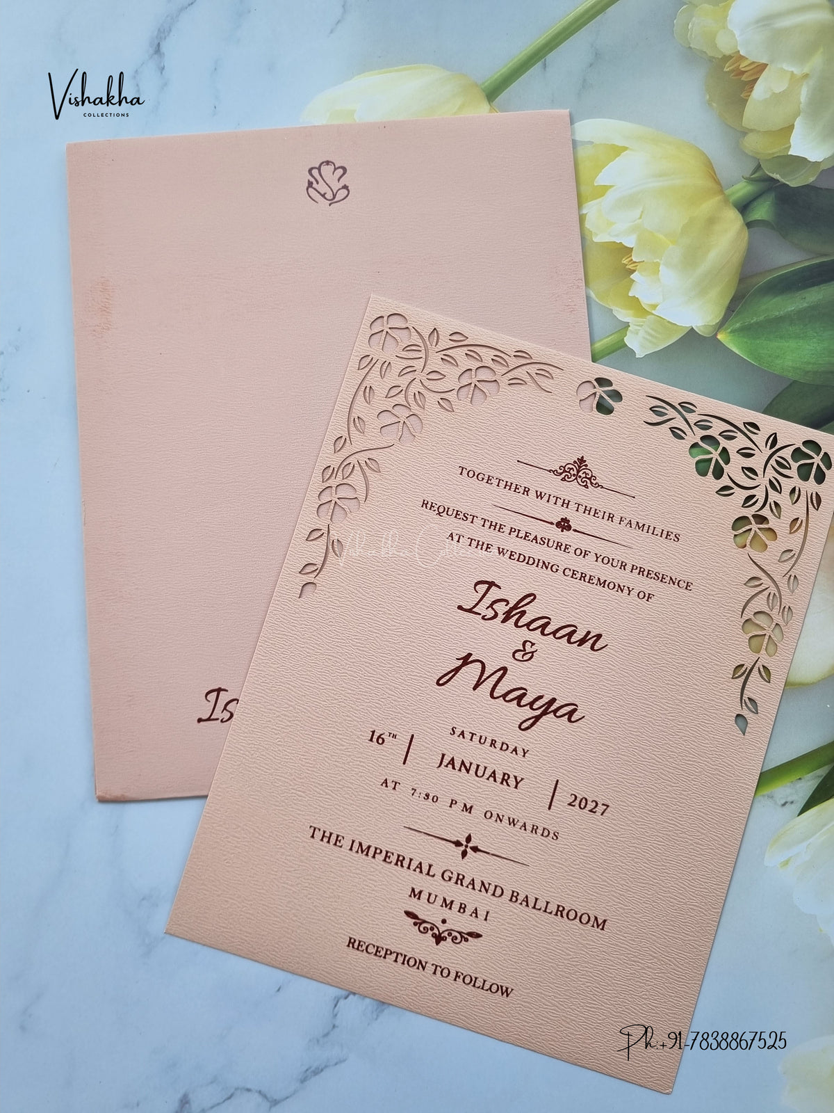 MDF Board Laser Cut Flower Hindu Muslim Christian Sikh Jain invitation Cards SN-221 – image 3