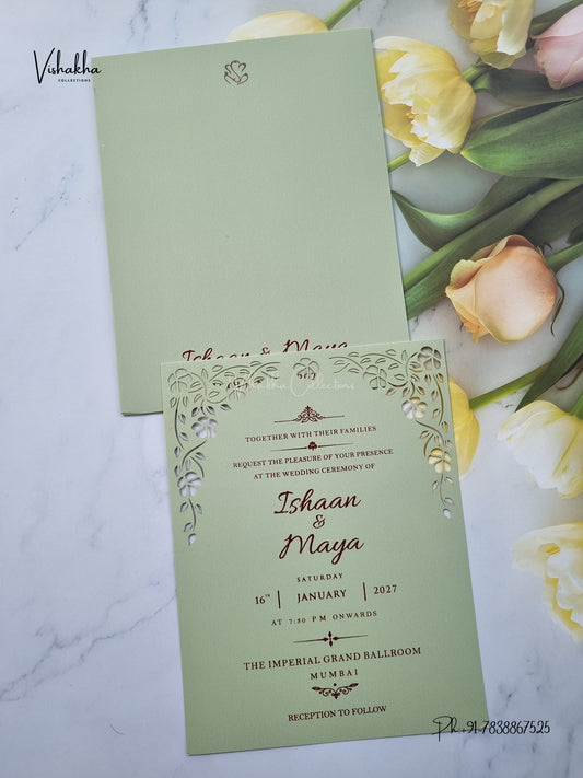 MDF Board Laser Cut Flower Hindu Muslim Christian Sikh Jain invitation Cards SN-222 – image 1