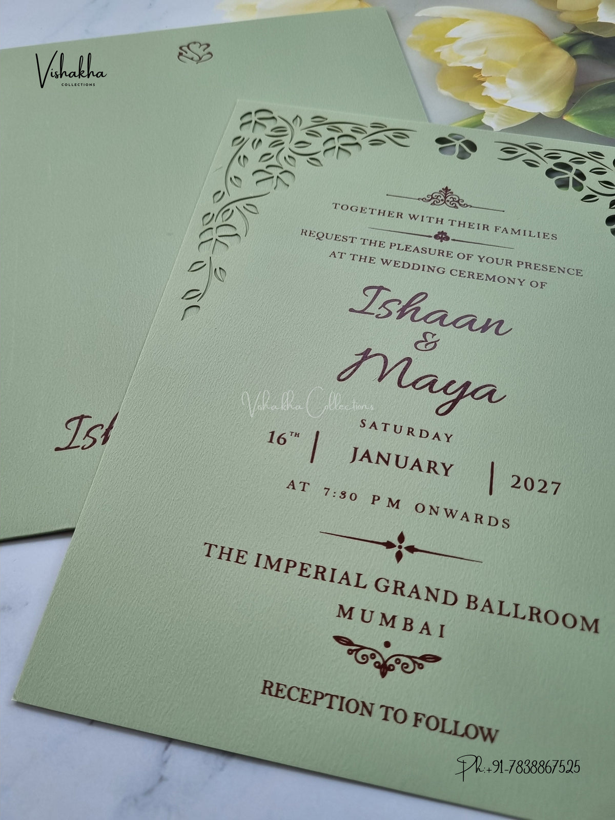 MDF Board Laser Cut Flower Hindu Muslim Christian Sikh Jain invitation Cards SN-222 – image 2