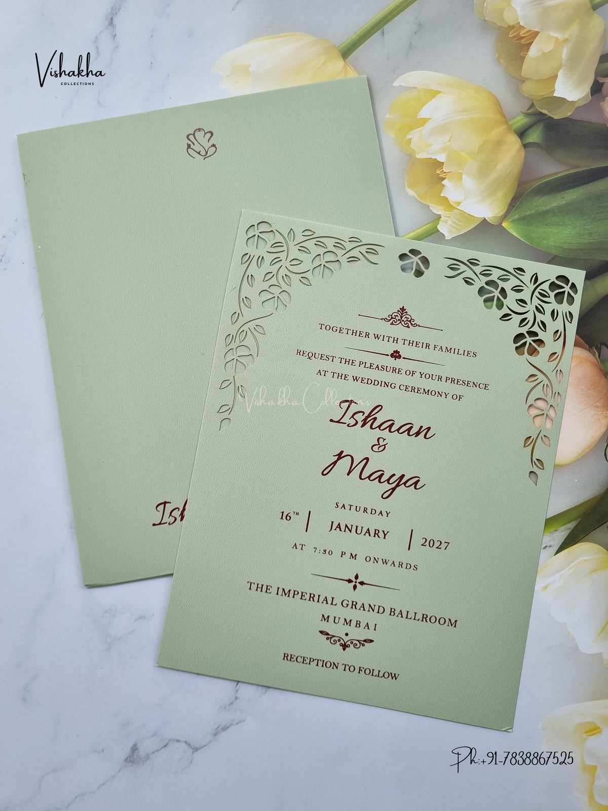 MDF Board Laser Cut Flower Hindu Muslim Christian Sikh Jain invitation Cards SN-222 – image 3