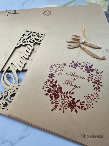 Semi Box MDF Board Laser Cut Flower Hindu Muslim Christian Sikh Jain invitation Cards SN-229 – image 2