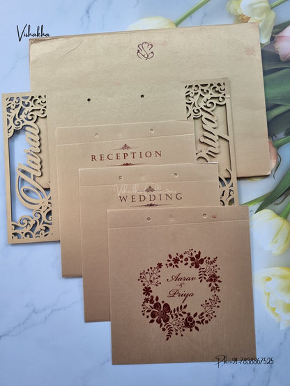 Semi Box MDF Board Laser Cut Flower Hindu Muslim Christian Sikh Jain invitation Cards SN-229 – image 3