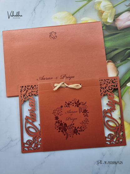 Semi Box MDF Board Laser Cut Flower Hindu Muslim Christian Sikh Jain invitation Cards SN-230 – image 1