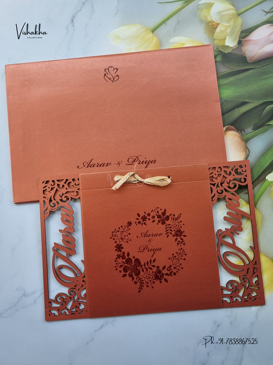 Semi Box MDF Board Laser Cut Flower Hindu Muslim Christian Sikh Jain invitation Cards SN-230 – image 1