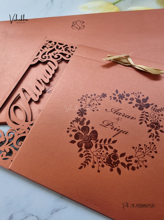 Semi Box MDF Board Laser Cut Flower Hindu Muslim Christian Sikh Jain invitation Cards SN-230 – image 2