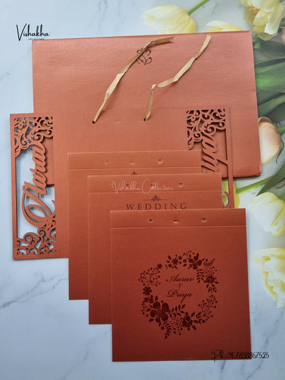Semi Box MDF Board Laser Cut Flower Hindu Muslim Christian Sikh Jain invitation Cards SN-230 – image 3