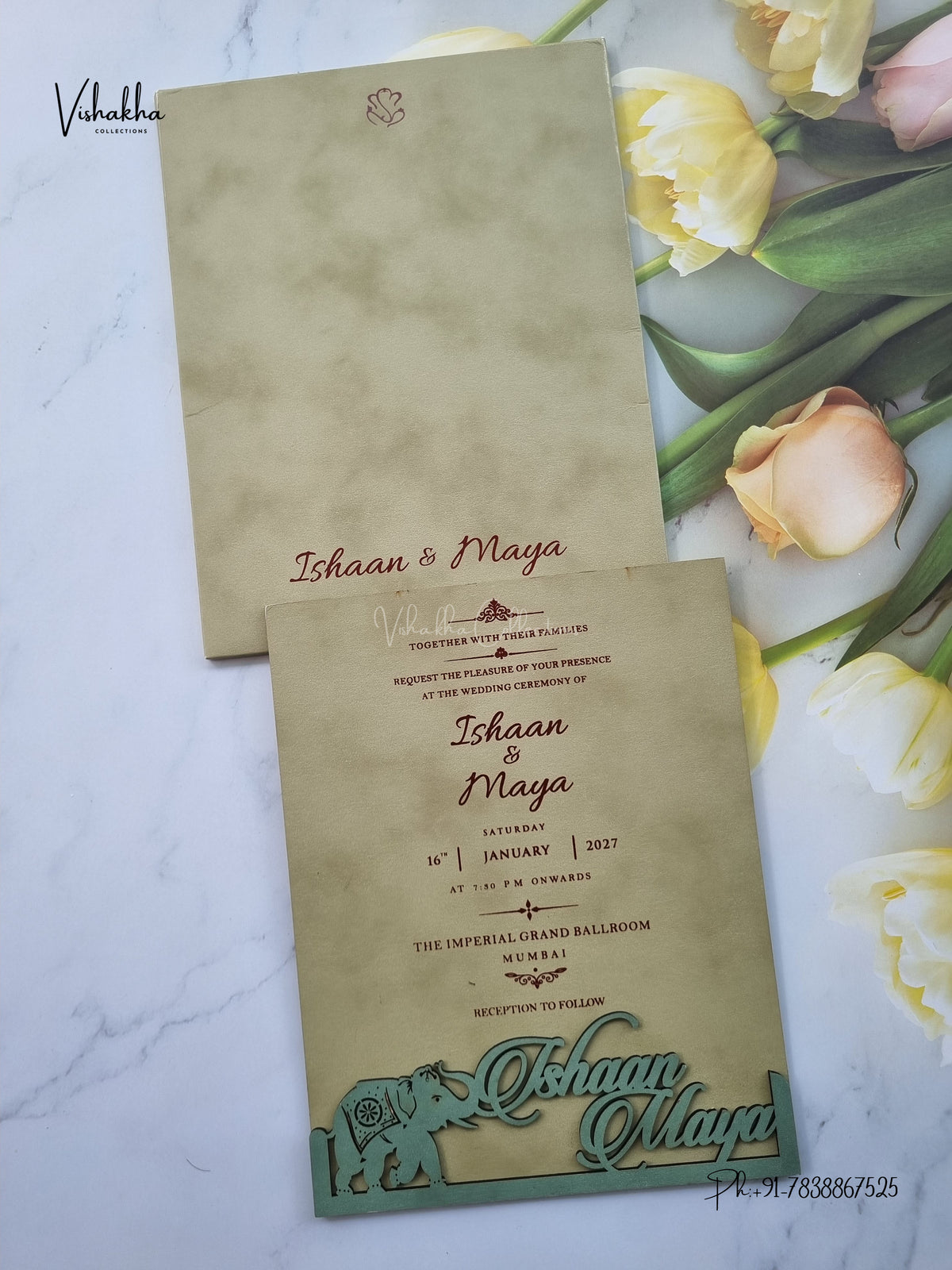 Semi Box MDF Board Laser Cut Hathi Hindu Muslim Christian Sikh Jain invitation Cards SN-231 – image 1
