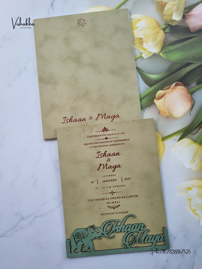 Semi Box MDF Board Laser Cut Hathi Hindu Muslim Christian Sikh Jain invitation Cards SN-231 – image 1