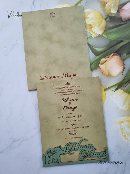 Semi Box MDF Board Laser Cut Hathi Hindu Muslim Christian Sikh Jain invitation Cards SN-231 – image 1