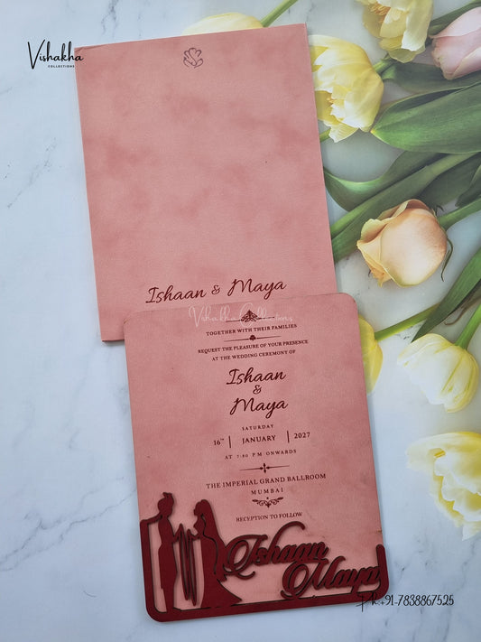 Semi Box MDF Board Laser Cut Dulah Dulhan Hindu Sikh Jain invitation Cards SN-233 – image 1