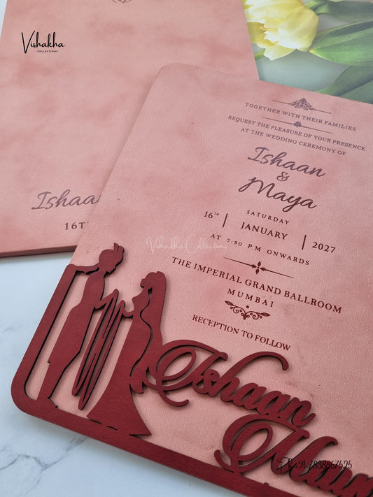 Semi Box MDF Board Laser Cut Dulah Dulhan Hindu Sikh Jain invitation Cards SN-233 – image 2