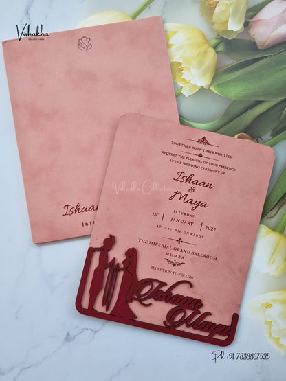 Semi Box MDF Board Laser Cut Dulah Dulhan Hindu Sikh Jain invitation Cards SN-233 – image 3
