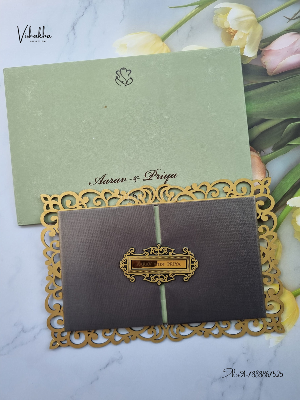 Semi Box MDF Board Laser Cut Double Door Hindu Muslim Christian Sikh Jain invitation Cards SN-234 – image 1