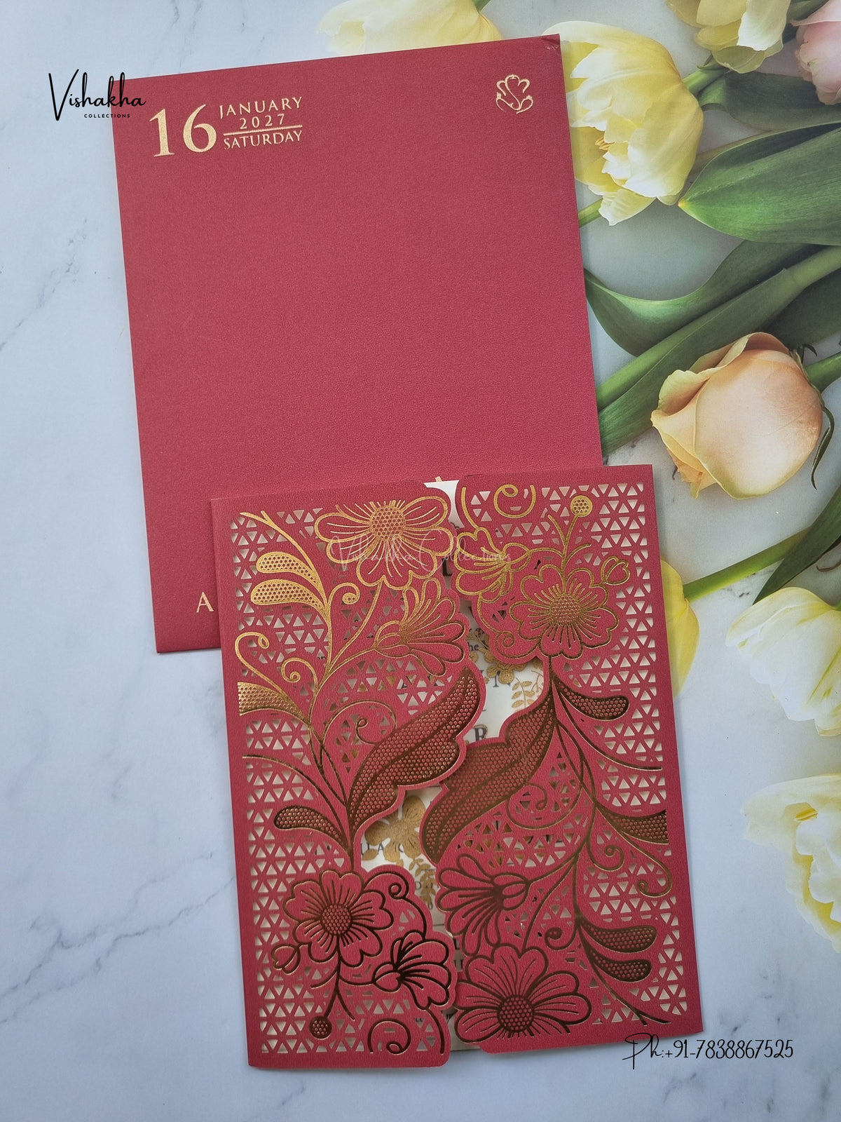 Laser Cut Flower Hindu Muslim Christian Sikh Jain invitation Cards SN-239 – image 1
