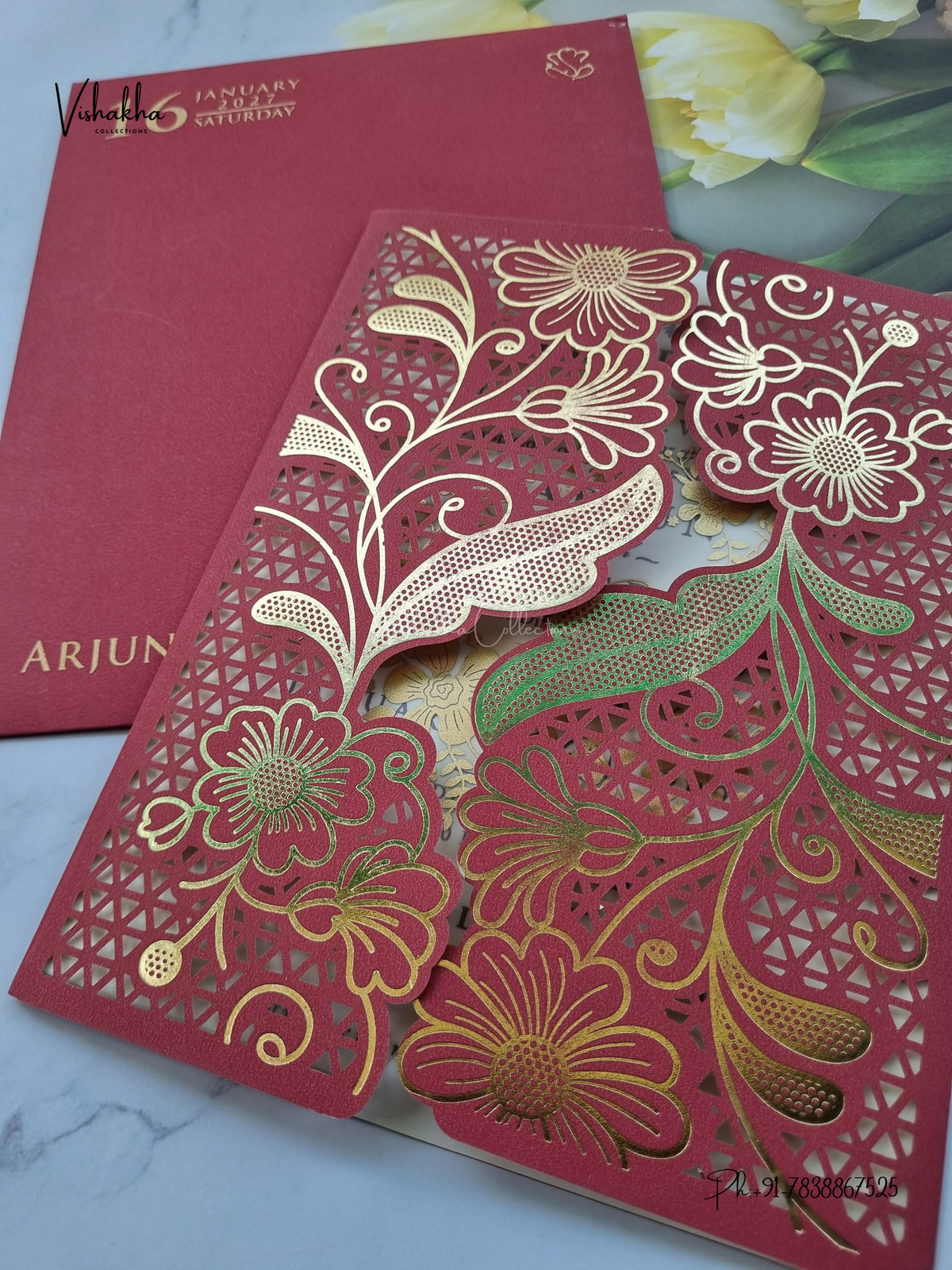 Laser Cut Flower Hindu Muslim Christian Sikh Jain invitation Cards SN-239 – image 2
