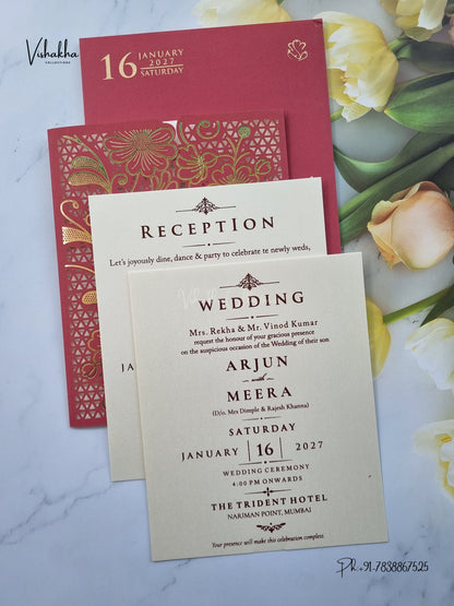 Laser Cut Flower Hindu Muslim Christian Sikh Jain invitation Cards SN-239 – image 3