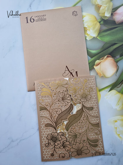 Laser Cut Flower Hindu Muslim Christian Sikh Jain invitation Cards SN-240 – image 1