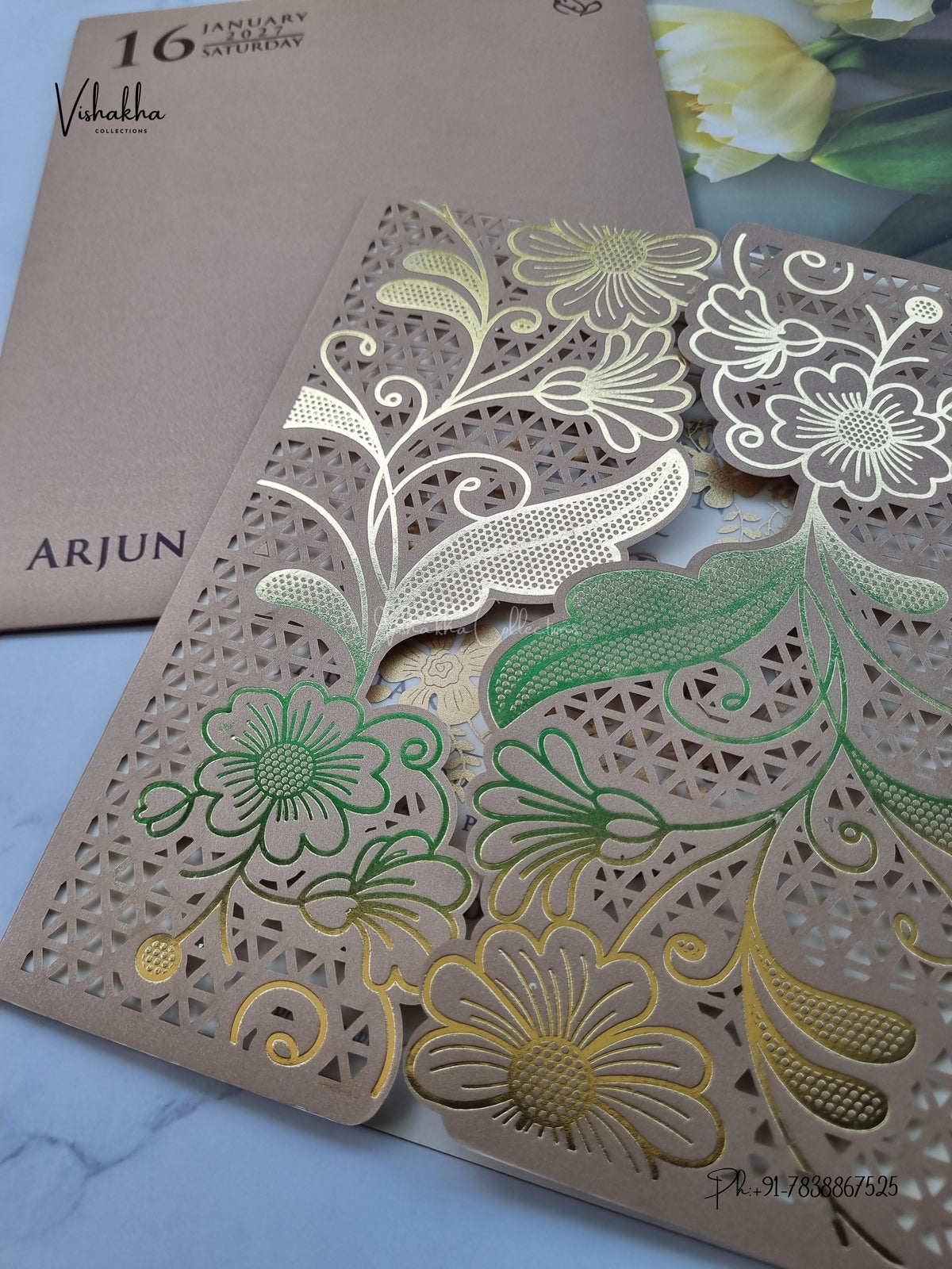 Laser Cut Flower Hindu Muslim Christian Sikh Jain invitation Cards SN-240 – image 2