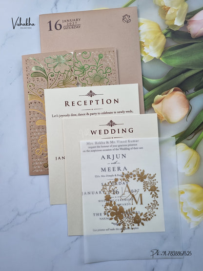 Laser Cut Flower Hindu Muslim Christian Sikh Jain invitation Cards SN-240 – image 3