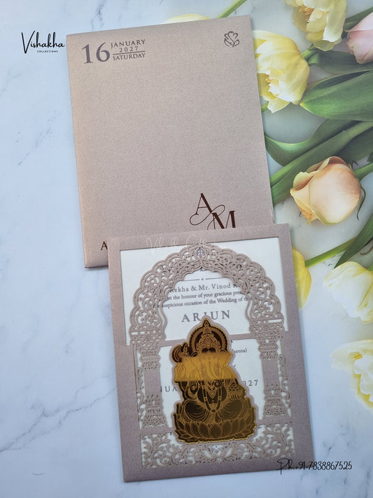 Laser Cut Ganesh Ji Hindu Jain invitation Cards SN-245 – image 1