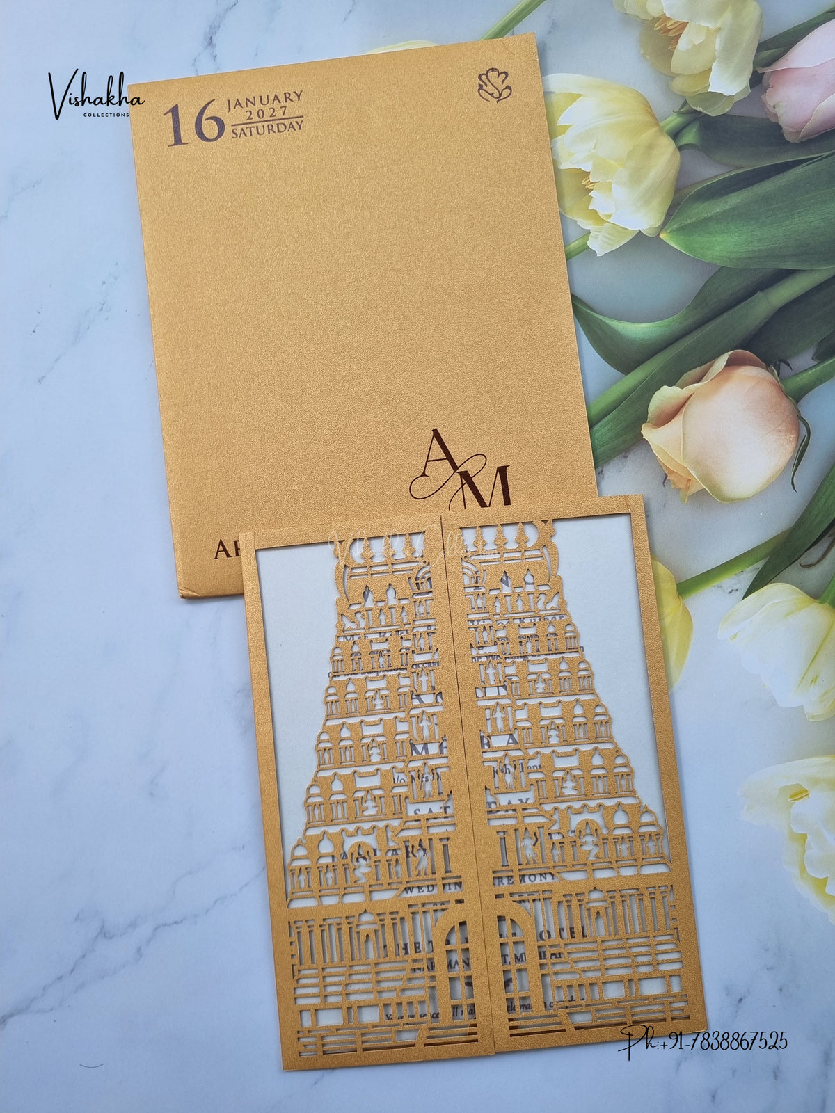Laser Cut Temple Gopuram Hindu Jain invitation Cards SN-246 – image 1