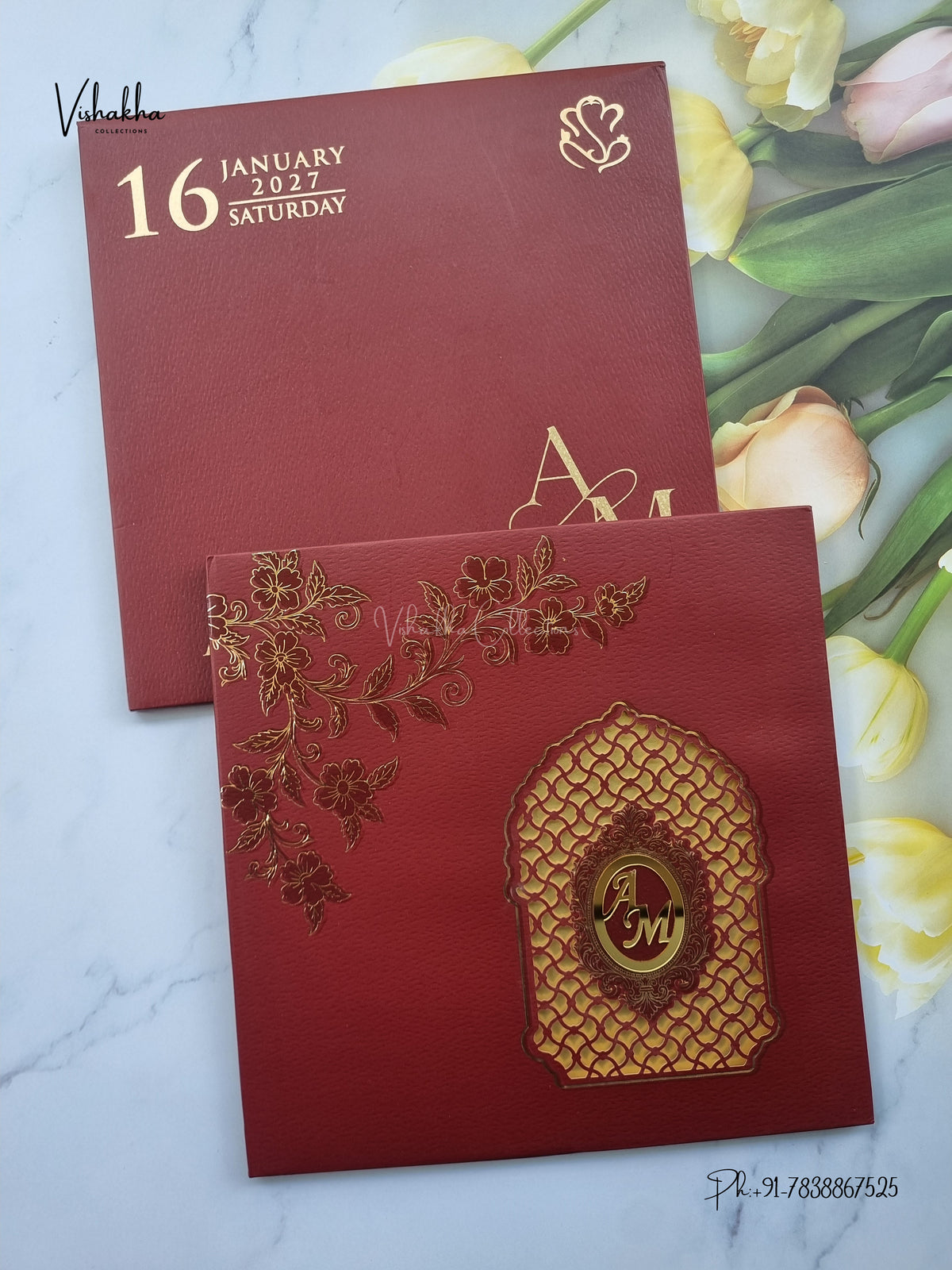 Semi Box Laser Cut Padded Flower Hindu Muslim Christian Sikh Jain invitation Cards SN-249 – image 1