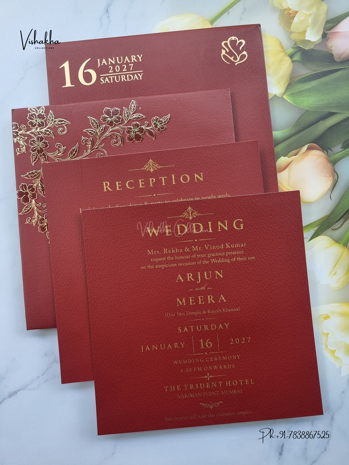 Semi Box Laser Cut Padded Flower Hindu Muslim Christian Sikh Jain invitation Cards SN-249 – image 3
