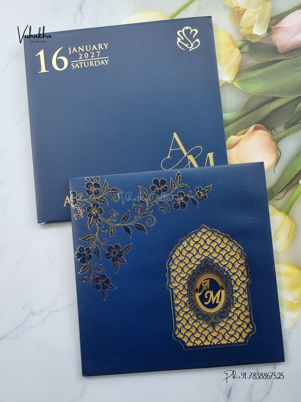 Semi Box Laser Cut Padded Flower Hindu Muslim Christian Sikh Jain invitation Cards SN-250 – image 1