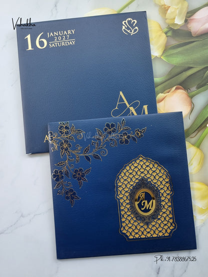 Semi Box Laser Cut Padded Flower Hindu Muslim Christian Sikh Jain invitation Cards SN-250 – image 1