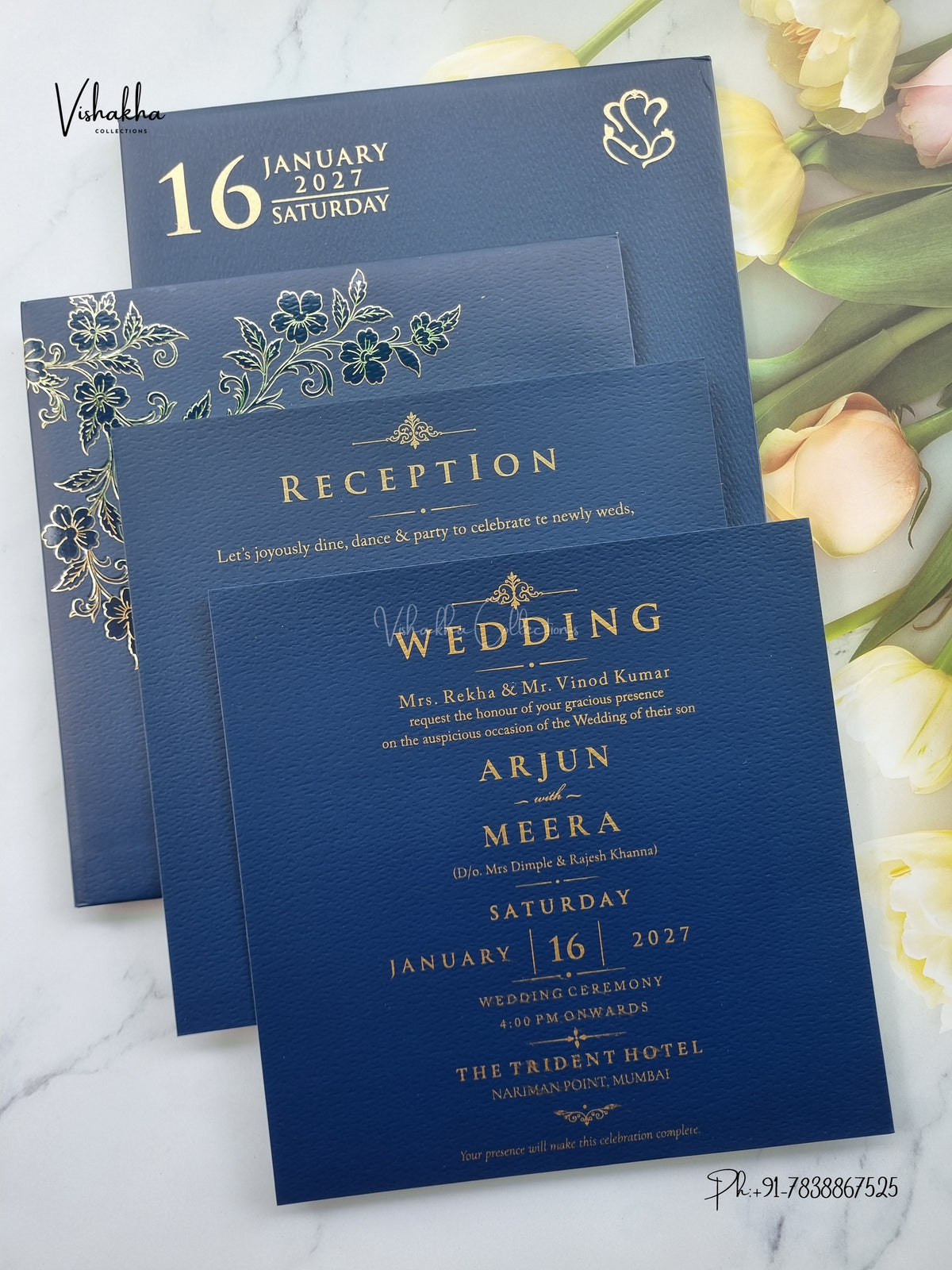 Semi Box Laser Cut Padded Flower Hindu Muslim Christian Sikh Jain invitation Cards SN-250 – image 3