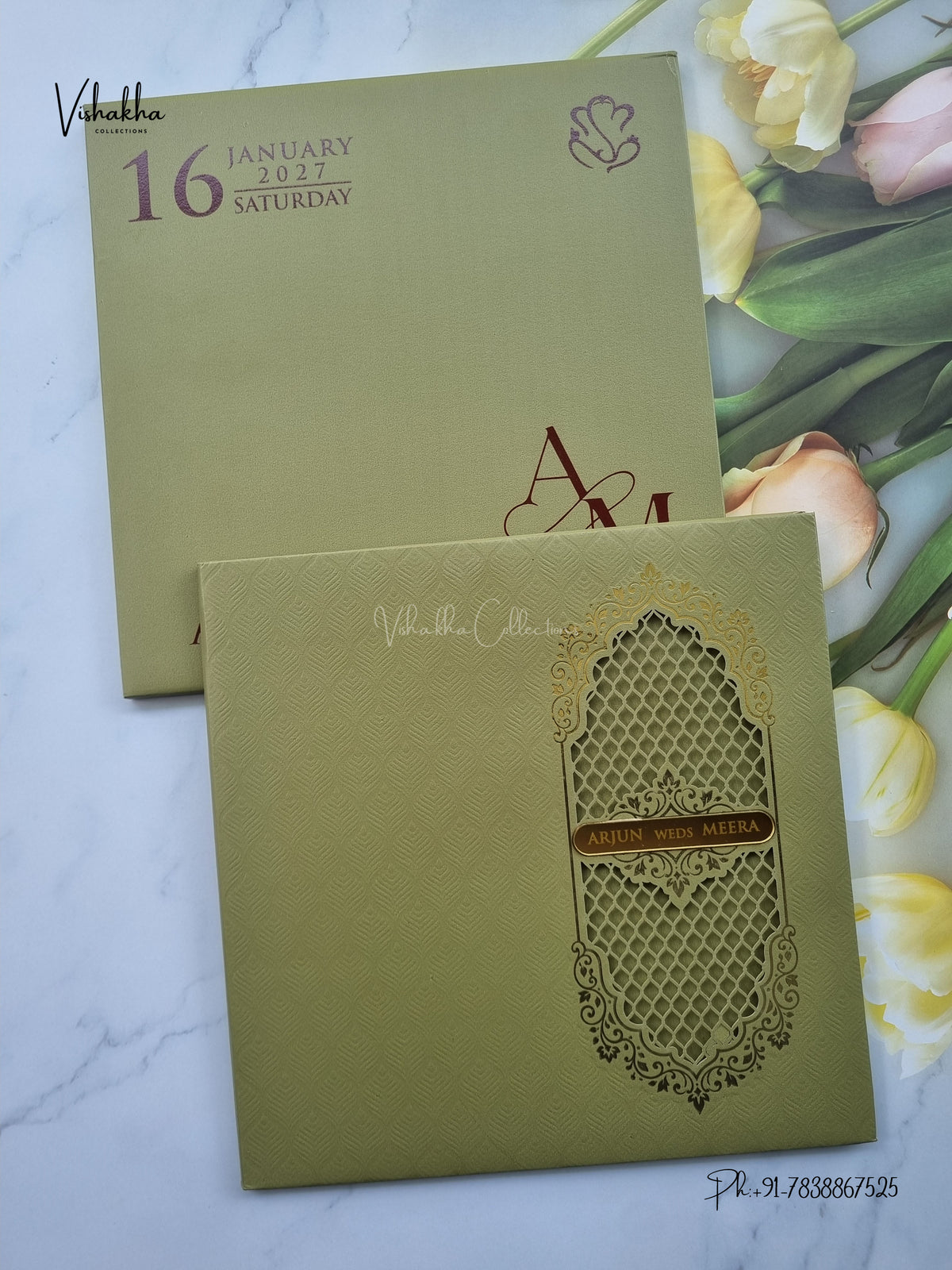 Semi Box Laser Cut Padded Hindu Muslim Christian Sikh Jain invitation Cards SN-251 – image 1