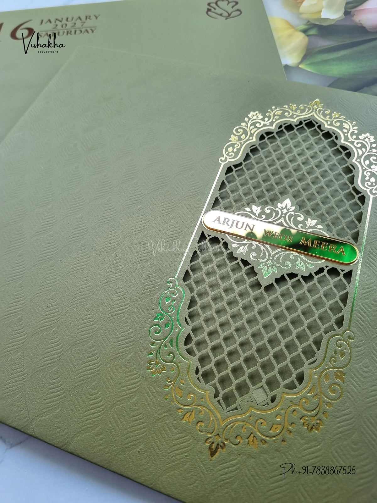 Semi Box Laser Cut Padded Hindu Muslim Christian Sikh Jain invitation Cards SN-251 – image 2