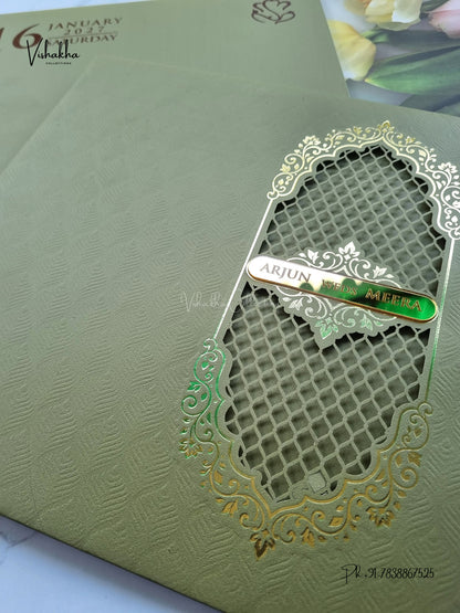 Semi Box Laser Cut Padded Hindu Muslim Christian Sikh Jain invitation Cards SN-251 – image 2