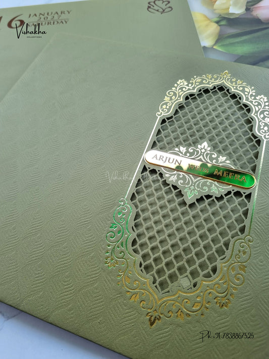 Semi Box Laser Cut Padded Hindu Muslim Christian Sikh Jain invitation Cards SN-251 – image 2