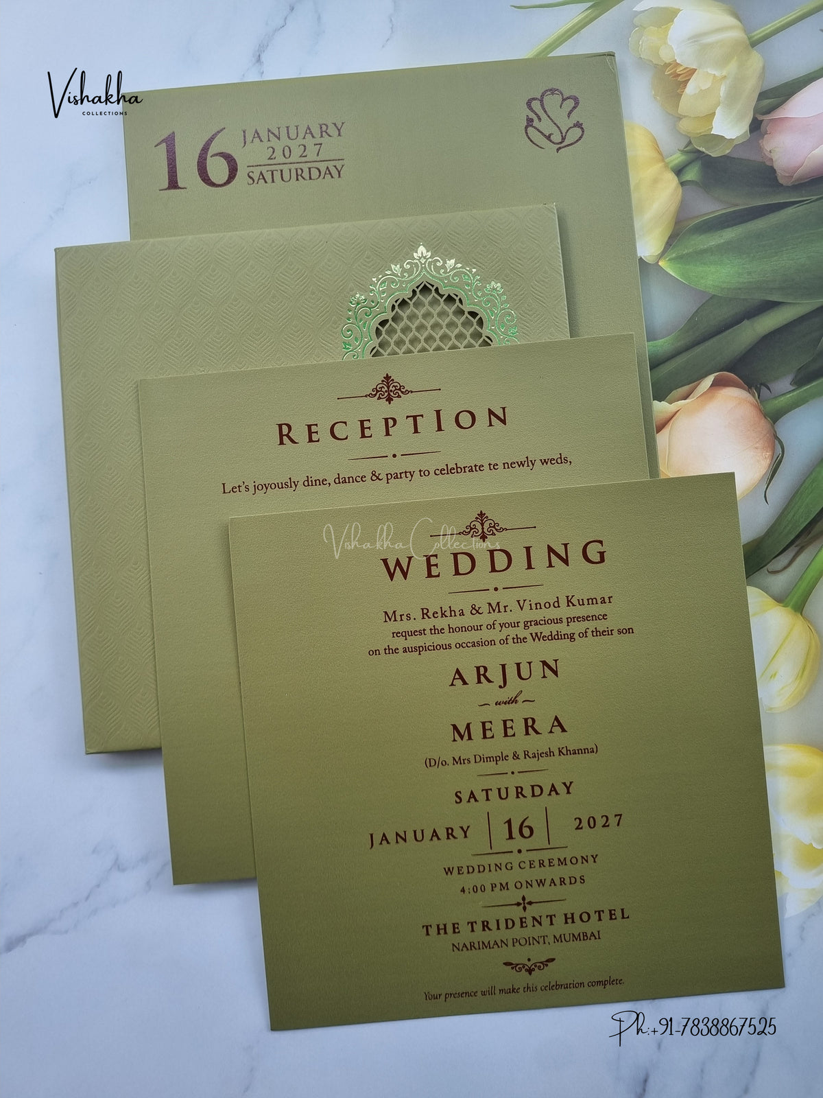 Semi Box Laser Cut Padded Hindu Muslim Christian Sikh Jain invitation Cards SN-251 – image 3
