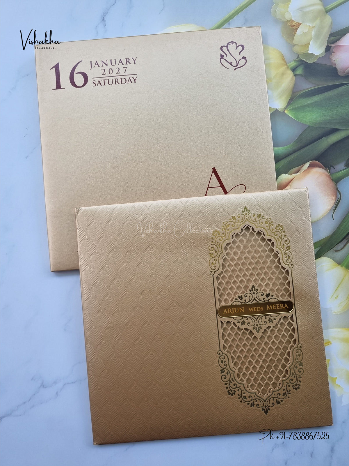 Semi Box Laser Cut Padded Hindu Muslim Christian Sikh Jain invitation Cards SN-252 – image 1