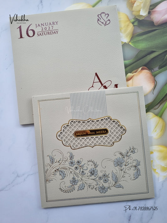 Semi Box Laser Cut Padded Flower Hindu Muslim Christian Sikh Jain invitation Cards SN-253 – image 1