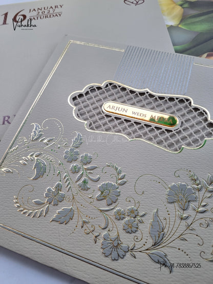 Semi Box Laser Cut Padded Flower Hindu Muslim Christian Sikh Jain invitation Cards SN-253 – image 2