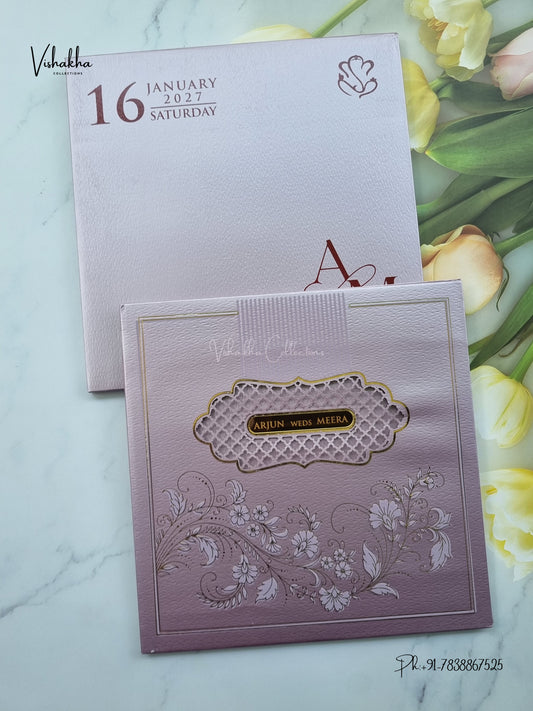 Semi Box Laser Cut Padded Flower Hindu Muslim Christian Sikh Jain invitation Cards SN-254 – image 1