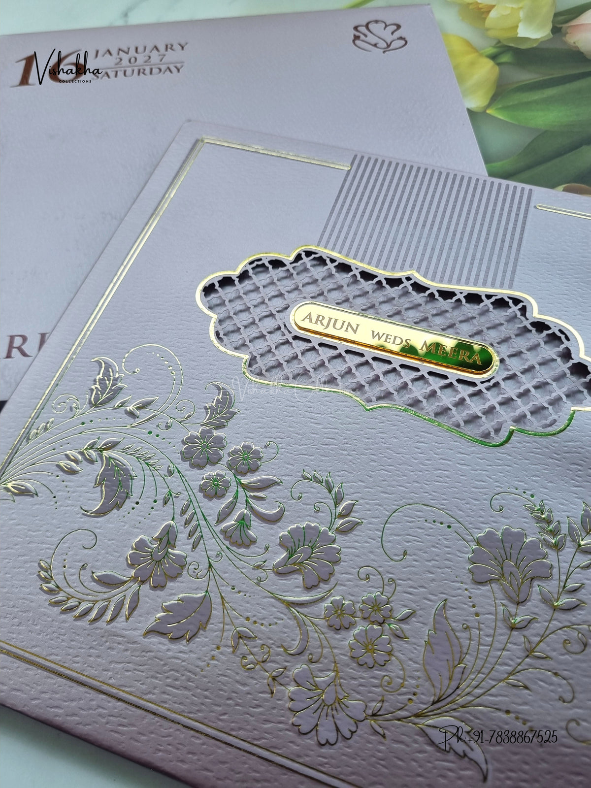 Semi Box Laser Cut Padded Flower Hindu Muslim Christian Sikh Jain invitation Cards SN-254 – image 2