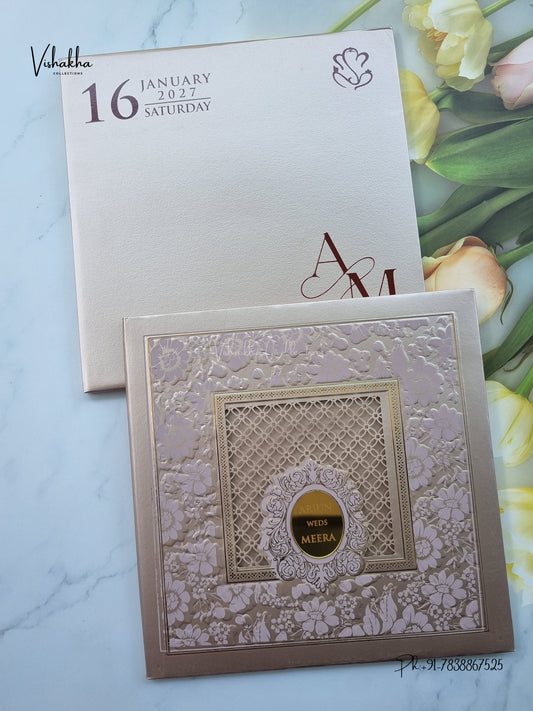 Semi Box Laser Cut Padded Flower Hindu Muslim Christian Sikh Jain invitation Cards SN-255 – image 1
