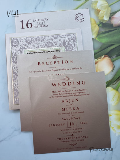 Semi Box Laser Cut Padded Flower Hindu Muslim Christian Sikh Jain invitation Cards SN-255 – image 3