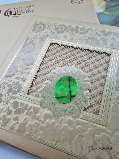 Semi Box Laser Cut Padded Flower Hindu Muslim Christian Sikh Jain invitation Cards SN-256 – image 2