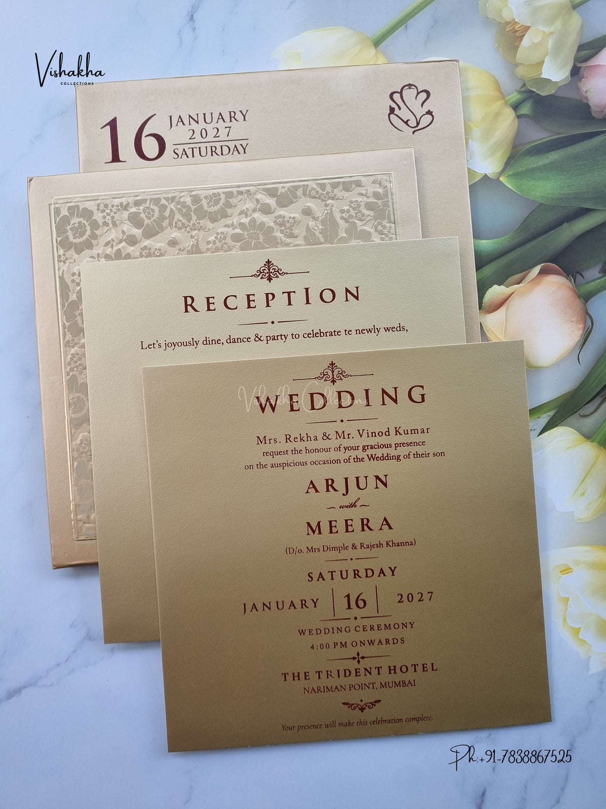 Semi Box Laser Cut Padded Flower Hindu Muslim Christian Sikh Jain invitation Cards SN-256 – image 3