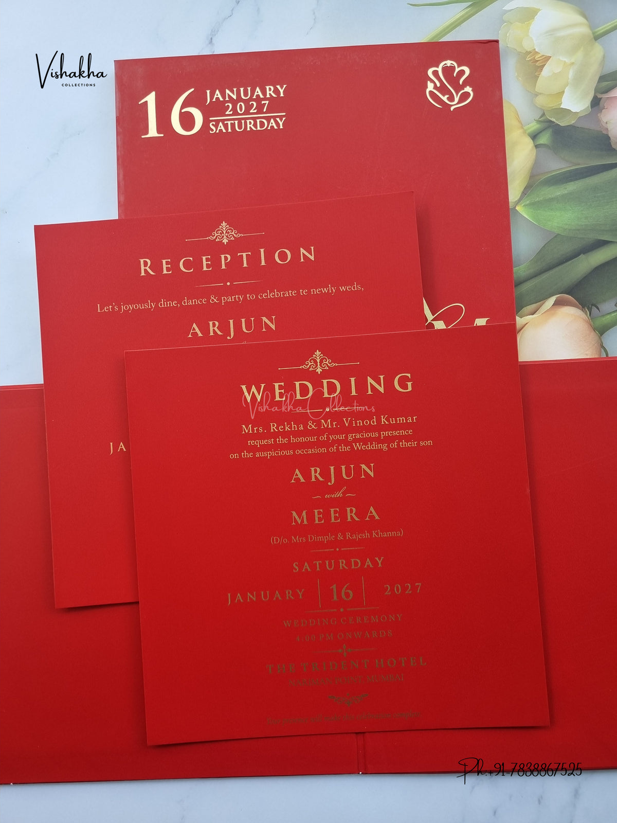 Semi Box Padded Flower Hindu Muslim Christian Sikh Jain invitation Cards SN-259 – image 3