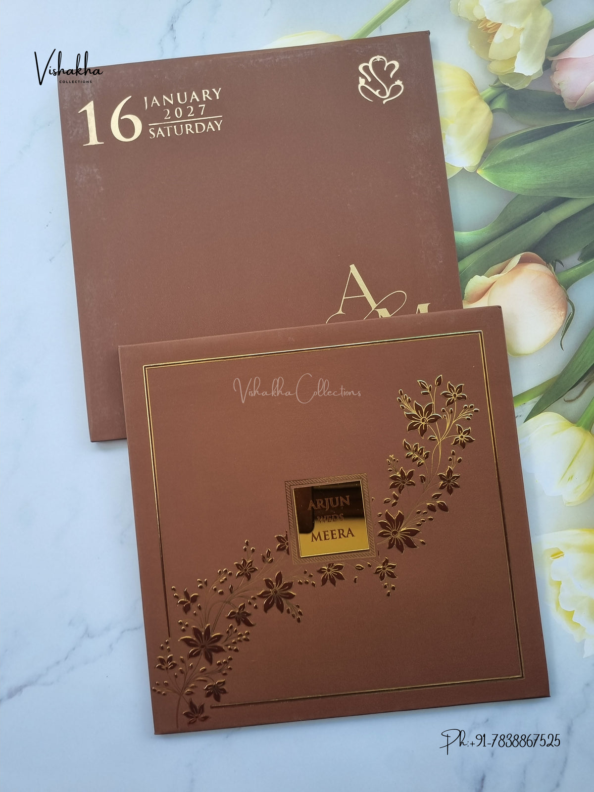 Semi Box Padded Flower Hindu Muslim Christian Sikh Jain invitation Cards SN-260 – image 1