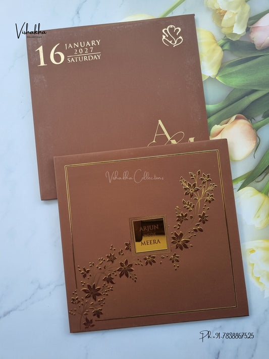Semi Box Padded Flower Hindu Muslim Christian Sikh Jain invitation Cards SN-260 – image 1