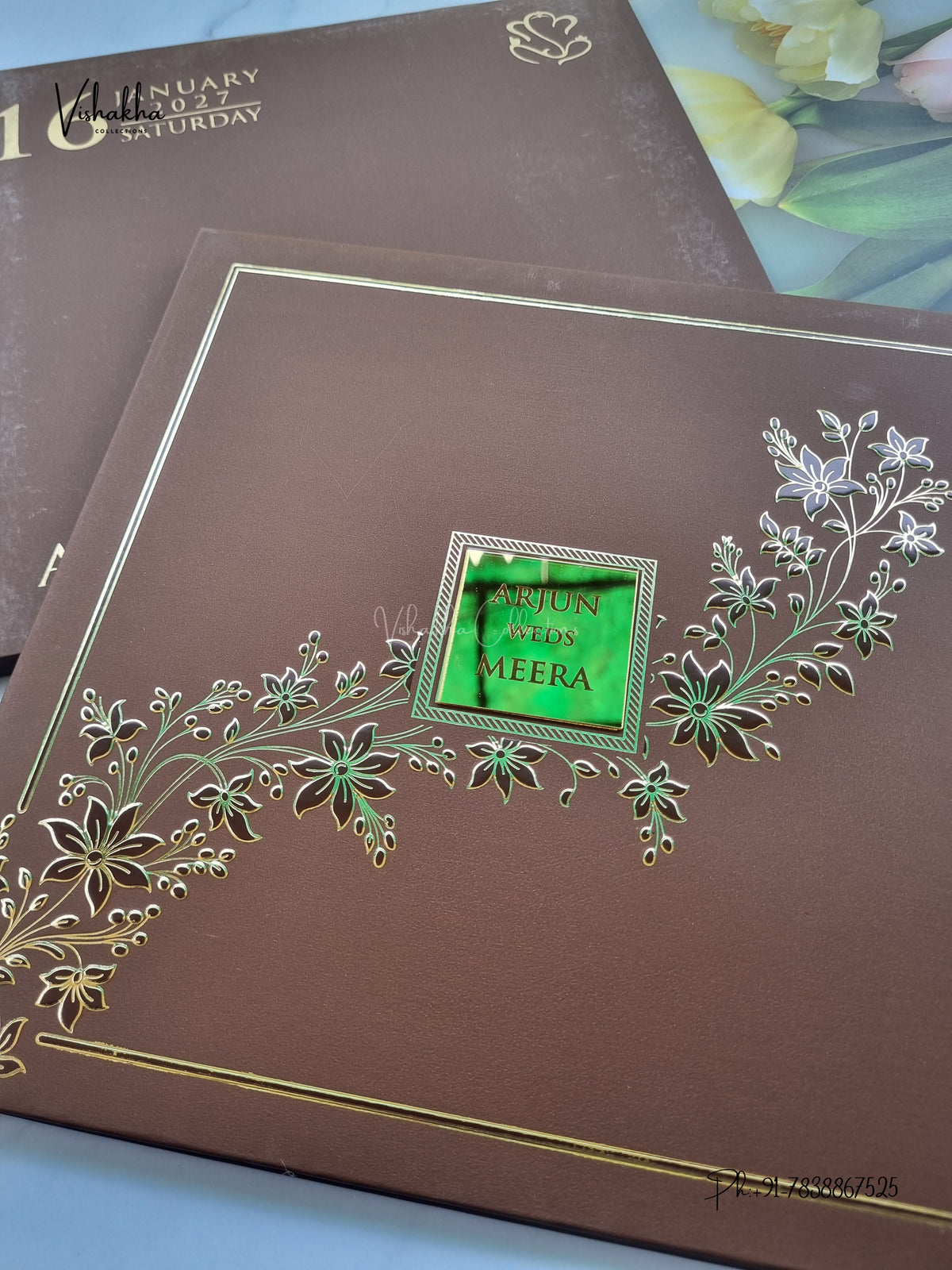 Semi Box Padded Flower Hindu Muslim Christian Sikh Jain invitation Cards SN-260 – image 2