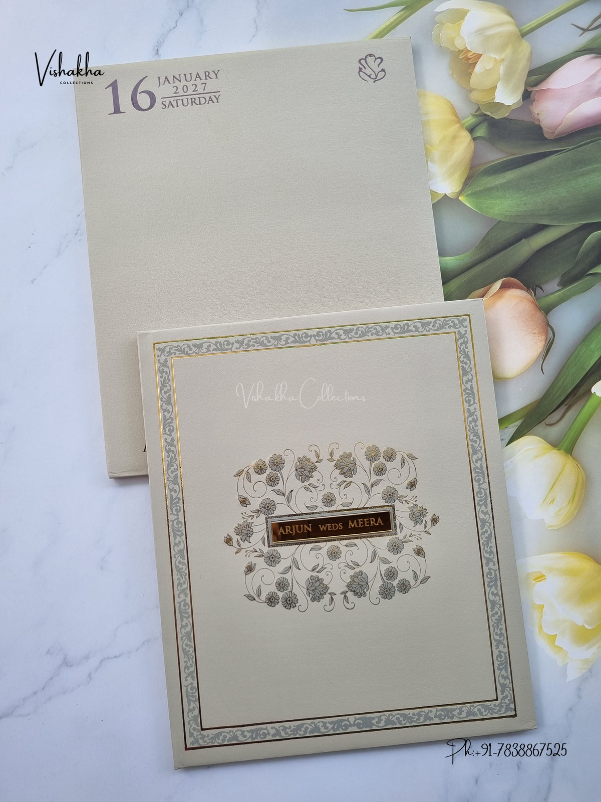 Semi Box Padded Flower Hindu Muslim Christian Sikh Jain invitation Cards SN-263 – image 1