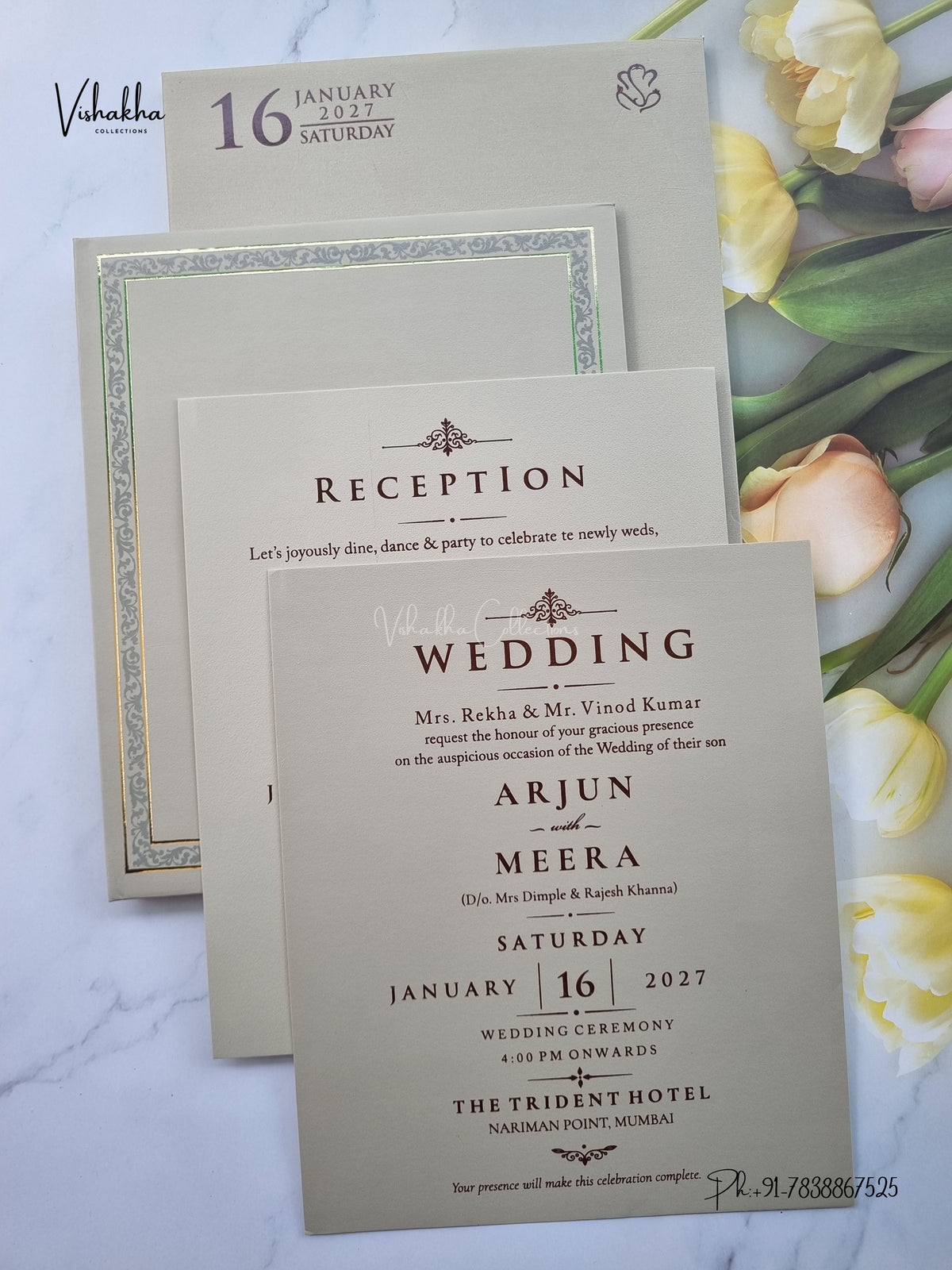 Semi Box Padded Flower Hindu Muslim Christian Sikh Jain invitation Cards SN-263 – image 3
